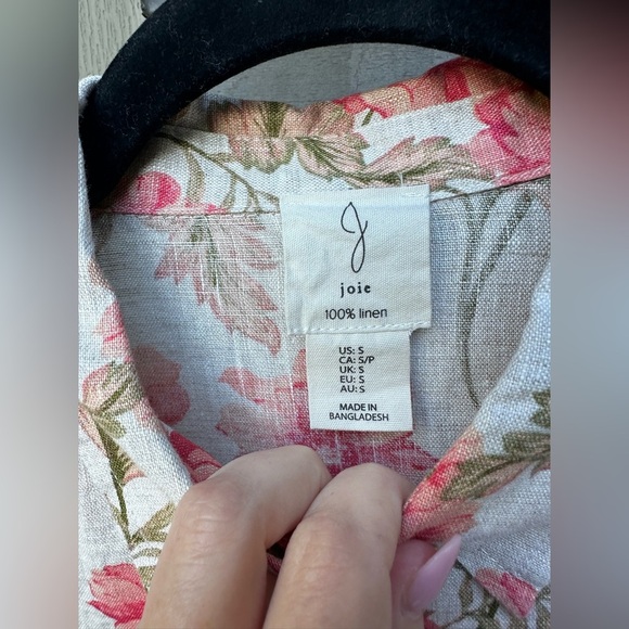 Joie Women’s Pink and Beige Linen Floral Shirt Size Small - Picture 5 of 5